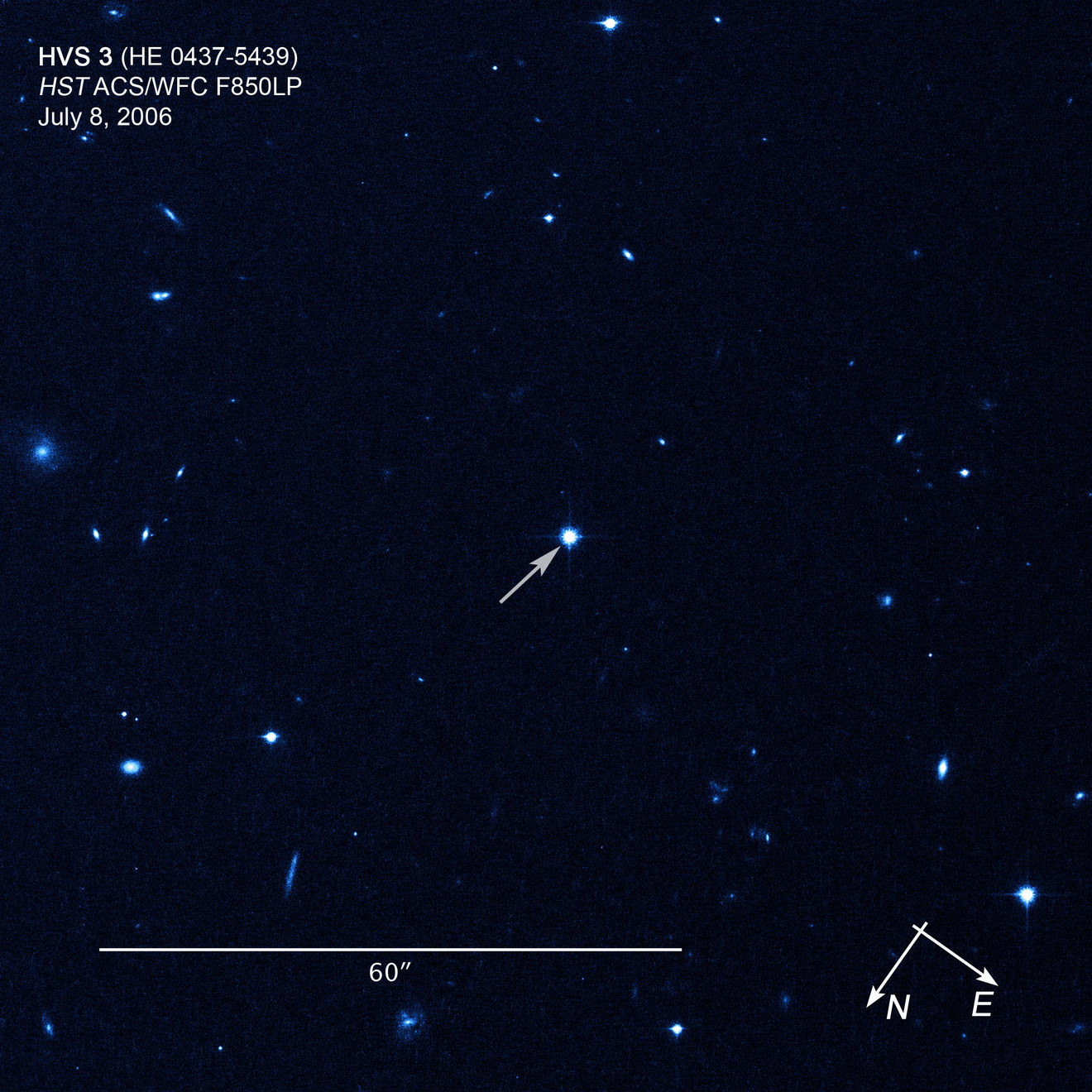 Compass/Scale Image of Hypervelocity Star HE 0437-5439 - NASA Science